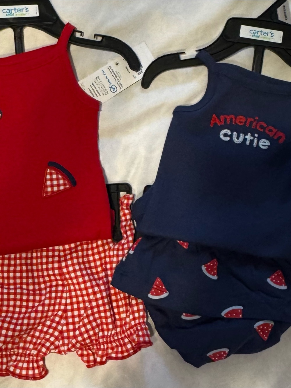 Carter's Red & Navy Baby Summer Rompers with Watermelon Motif